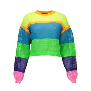 Love Moschino Neon Colorblock Mesh Cropped Sweater
